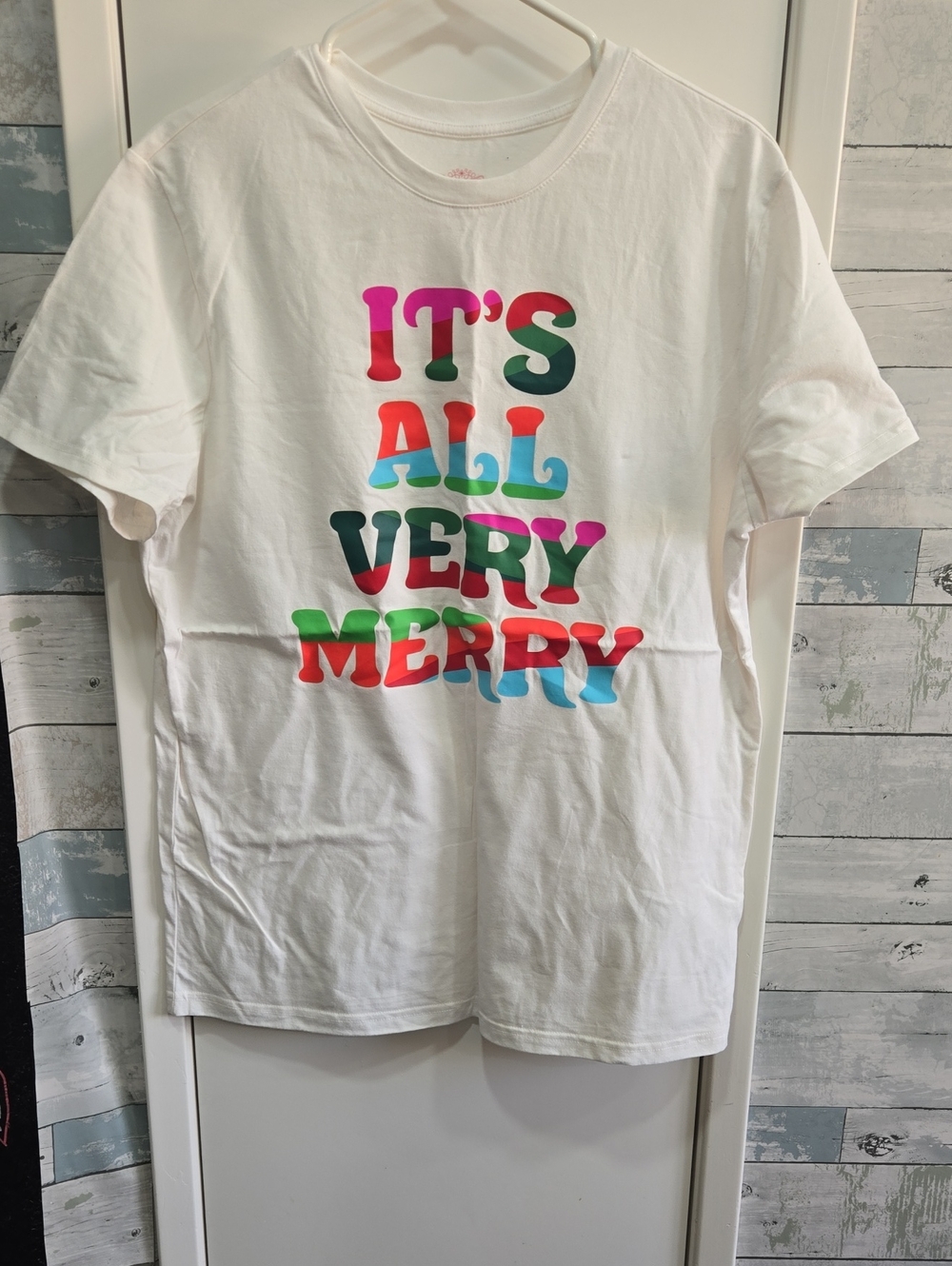 Wondershop White Short Sleeve Tee with Multicolor 'IT'S ALL VERY MERRY' Graphic